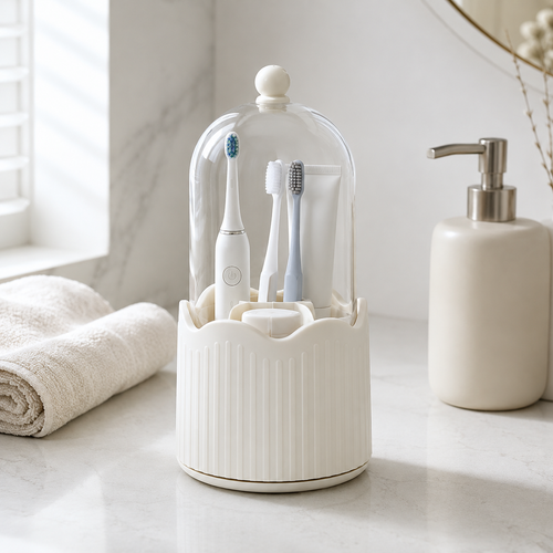 Covered Toothbrush Holder - Rotating Dome Organiser